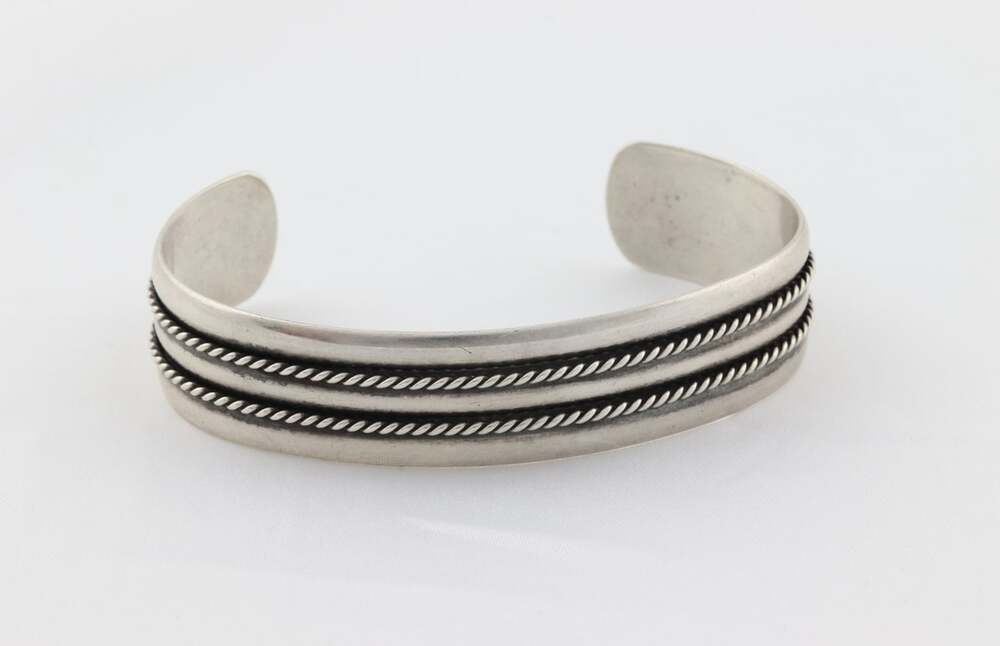 Sterling Silver Rope Design Cuff Bracelet 6 3/4" inch Adjustable